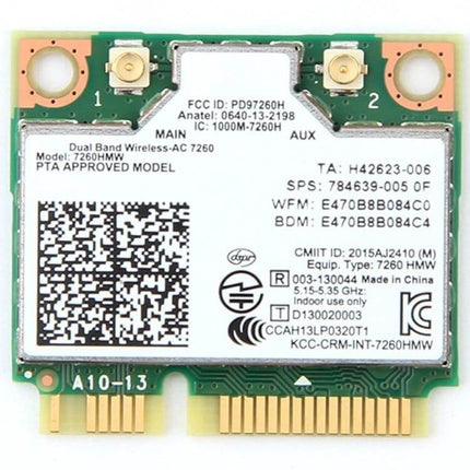 Dual Band Wireless WiFi Card with Bluetooth for Laptops replacement card showing antenna connectors and mPCIe gold contacts