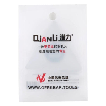 Qianli Triangle Pry Tool with Scales for Electronics Opening - metal triangle pry tool in branded packaging showing scale and logo
