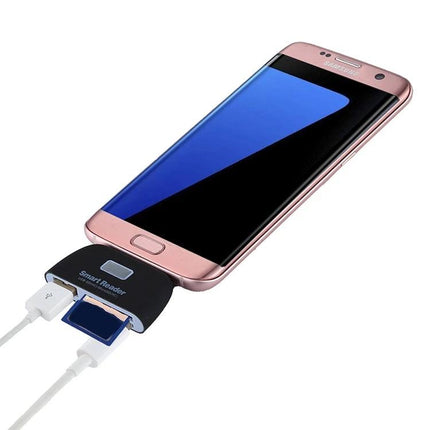 Essential Card Reader for Everyday Data Transfer Needs - compact USB SD TF reader connecting smartphone and USB drive for quick photo and file transfers