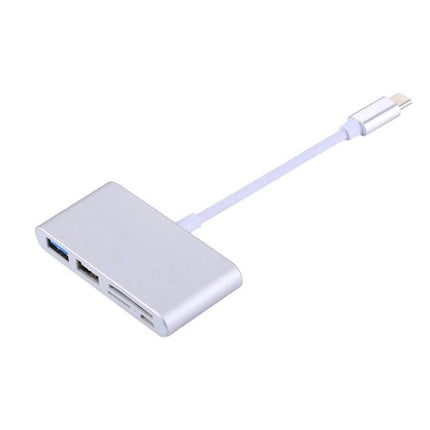 5-in-1 Multi-Port Card Reader Adapter for Smartphones and PCs silver USB-C cable with SD, Micro SD and USB 3.0 ports for fast file transfers