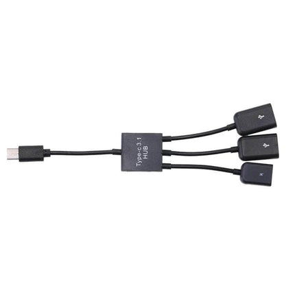 Portable USB-C Adapter with Dual USB and Micro USB Ports - compact Type-C hub with two USB and one Micro USB port for charging and peripherals