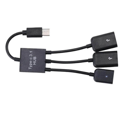 Portable USB-C Adapter with Dual USB and Micro USB Ports - compact Type-C hub with two USB-A ports and one Micro USB for charging and peripherals