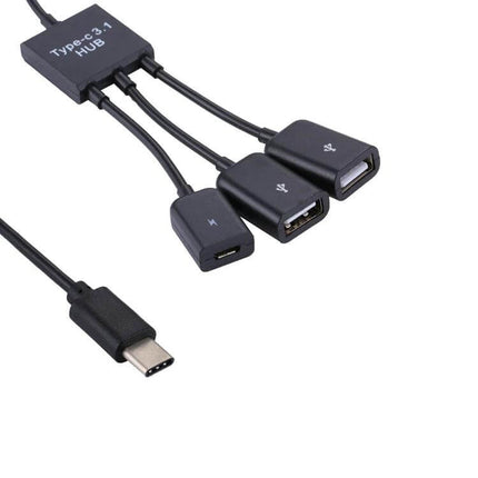 Portable USB-C Adapter with Dual USB and Micro USB Ports - compact hub with dual USB-A and Micro USB ports for charging and peripherals
