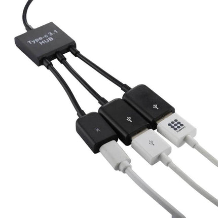 Portable USB-C Adapter with Dual USB and Micro USB Ports - compact Type-C hub with two USB ports and Micro USB for charging and peripherals