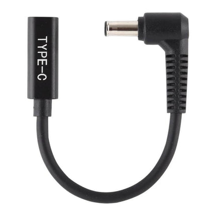 Compact 15cm Barrel to Type-C Female Adapter Cable for Charging - 15cm black barrel to Type-C female charging adapter cable, right-angle barrel plug