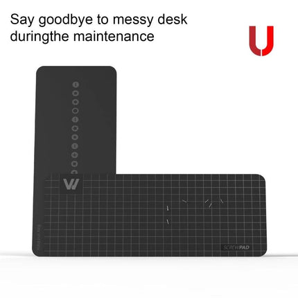 Wowstick Wowpad Compact Magnetic Pad for Screw Organization shown flat with grid and labeled screw positions to organize screws during repairs