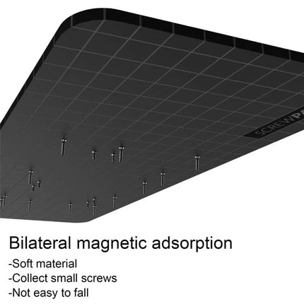 Wowstick Wowpad Compact Magnetic Pad for Screw Organization on black grid surface holding screws for electronics and DIY assembly