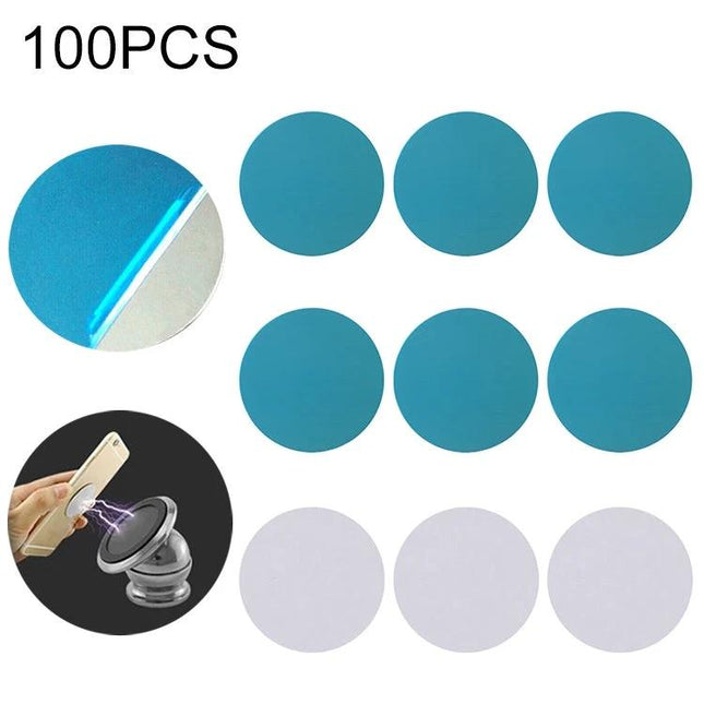 Pack of 100 Adhesive Metal Magnetic Discs for Car Phone Holders - blue adhesive metal discs with 3M pads for secure dashboard or vent mounting