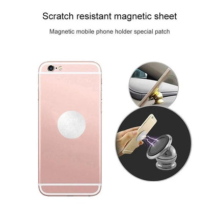 Pack of 100 Adhesive Metal Magnetic Discs for Car Phone Holders - round adhesive metal disc on phone with car mount demonstration