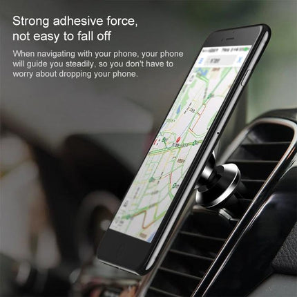 Pack of 100 Adhesive Metal Magnetic Discs for Car Phone Holders shown securing a smartphone to a car vent with strong 3M adhesive