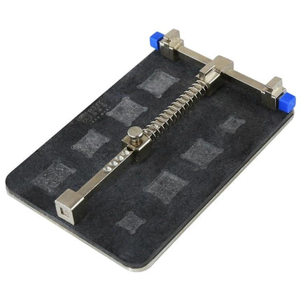 Professional Stainless Steel PCB Holder for Circuit Board Repair - stainless steel PCB clamp with adjustable spring and plastic pads for steady electronics work