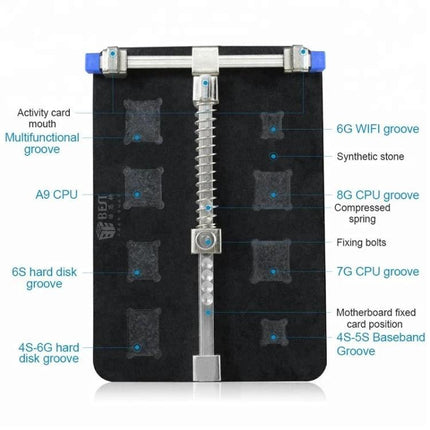 Professional Stainless Steel PCB Holder for Circuit Board Repair - adjustable stainless steel board clamp with grooves for iPhone chips and CPU positions