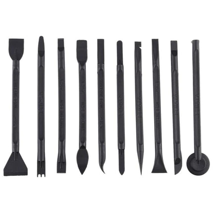 Jiafa 10 in 1 Repair Tool Kit for Mobile Phones and Tablets showing ten black precision pry and opening tools for screen and battery repair