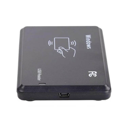Portable USB Card Reader for IC and ID Access Control Systems showing black USB reader device for fast card verification