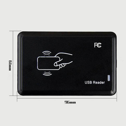 Portable USB Card Reader for IC and ID Access Control Systems - compact black USB reader with card tap icon