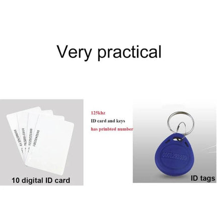 Portable USB Card Reader for IC and ID Access Control Systems showing 10 digital ID cards and an ID tag key fob for fast verification