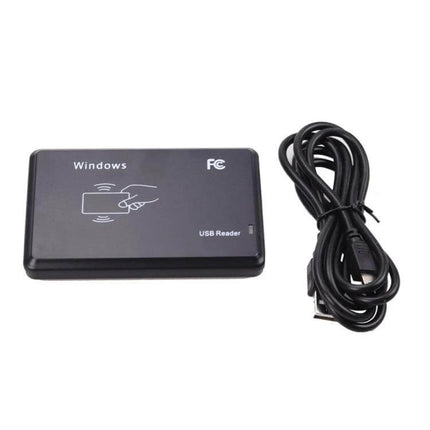 Portable USB Card Reader for IC and ID Access Control Systems compact black USB reader with cable, fast <100ms card verification for building access