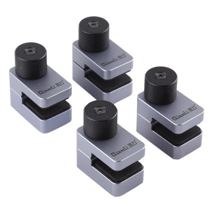Qianli Universal Fix Clamp for Cell Phone and Tablet Repairs — set of four silver clamps for securing devices during screen and battery repairs