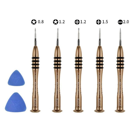 Kaisi Professional 7-in-1 Tool Set for Phone and Tablet Repair - five precision screwdrivers and two plastic prying picks for mobile device repairs