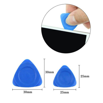 Kaisi Professional 7-in-1 Tool Set for Phone and Tablet Repair blue plastic pry picks showing 30mm and 25mm sizes used to open smartphone screen