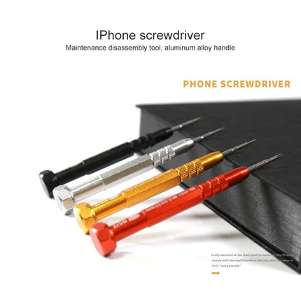 BEST 4-in-1 Screwdriver Set for Apple Phone Maintenance - four slim aluminum screwdrivers in black, silver, gold, red for iPhone repairs, portable and precise