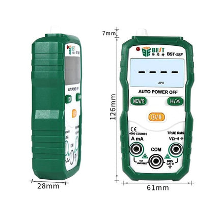 BEST Automatic Digital Multimeter for Household Electrical Testing - green handheld auto-ranging multimeter front and side view 126x61x28mm