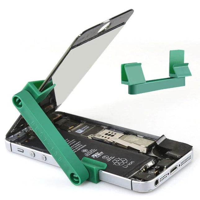 Mobile Phone Repair Bracket with 360-Degree Rotation for Secure Fixes holding smartphone open for screen repair and stable positioning