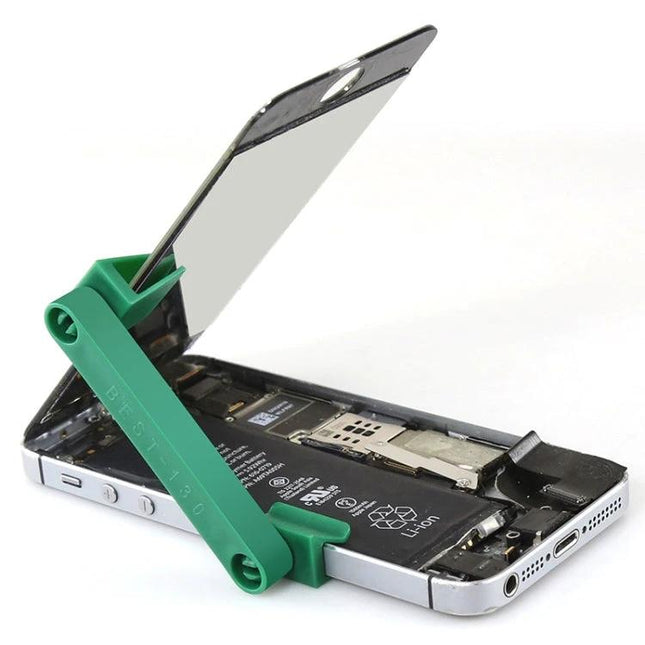 Mobile Phone Repair Bracket with 360-Degree Rotation for Secure Fixes holding smartphone open for screen and internal repairs