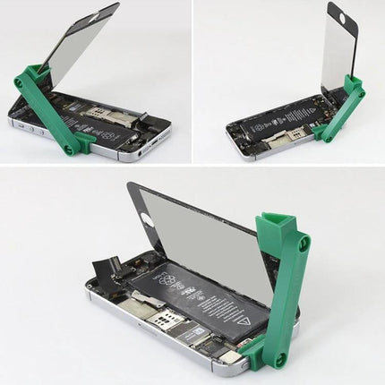 Mobile Phone Repair Bracket with 360-Degree Rotation for Secure Fixes holding a phone screen open for stable repairs
