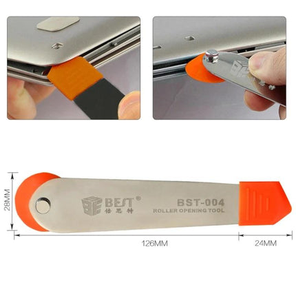 BEST Stainless Steel Pry Tool for Laptop and Mobile Repair showing stainless roller opening tool used to pry open a laptop and mobile device