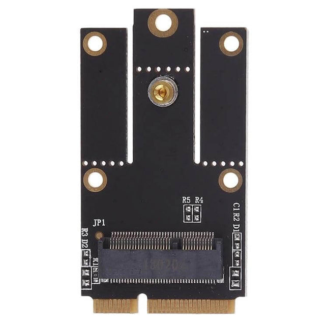 Converter Adapter for M.2 NGFF to Mini PCI-E Intel WiFi Cards – black PCB adapter with M.2 edge connector and Mini PCI-E antenna jack