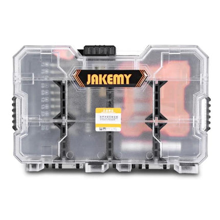 Jakemy 34-in-1 Multipurpose Screwdriver Set for DIY Repairs compact transparent case with organized bits blades and orange-handled tools