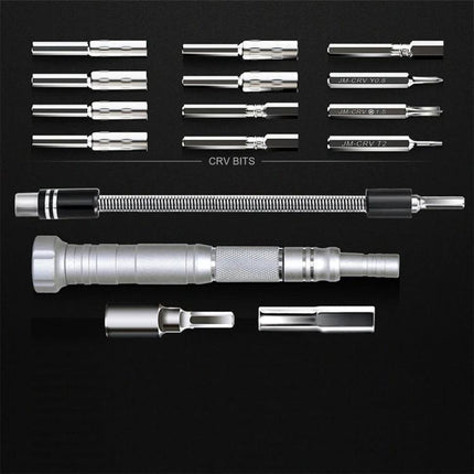 JAKEMY 61 In 1 Screwdriver Kit for Electronic Device Repair showing precision CRV bits, flexible shaft and metal handle for laptop smartphone repairs