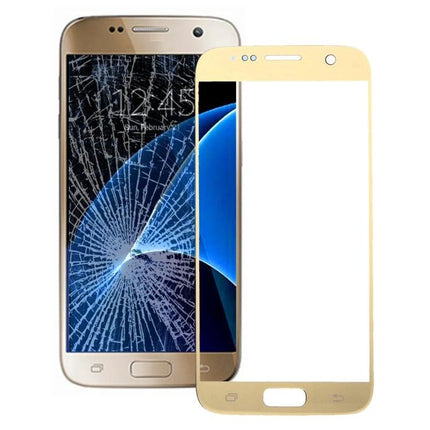 Essential Front Glass for Samsung Galaxy S7 Daily Use replacement front glass showing cracked S7 and new gold glass panel