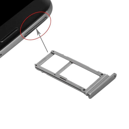 Replacement SIM and SD Card Tray for Samsung Galaxy S7 Use - metal dual SIM/microSD tray shown near phone slot