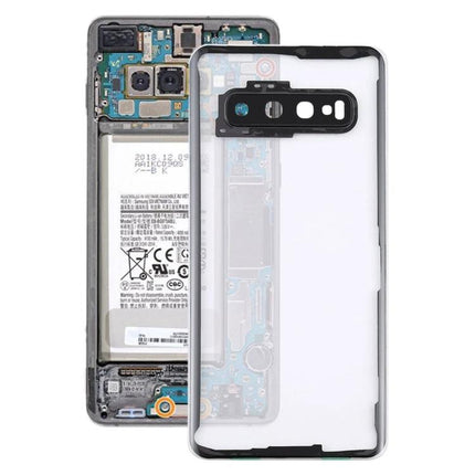 Transparent Back Cover Replacement for Samsung Galaxy S10 Daily Use - clear replacement back cover showing camera cutouts and internal phone fit