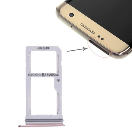 Samsung Galaxy S7 Edge SIM Card Tray for Daily Phone Essentials white replacement tray shown next to gold phone slot