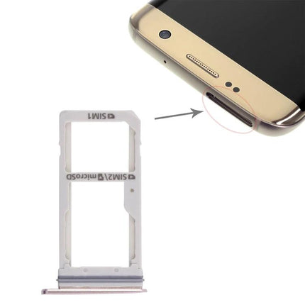 Samsung Galaxy S7 Edge SIM Card Tray for Daily Phone Essentials - white replacement SIM and microSD tray shown near gold phone slot
