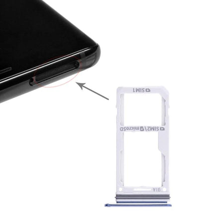 Replacement SIM Tray for Samsung Galaxy Note 8 Daily Use showing white dual SIM and microSD tray alongside phone SIM slot