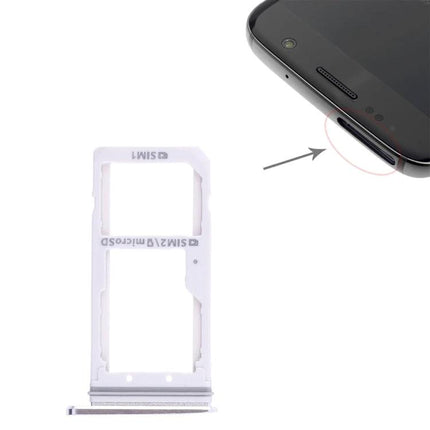 Samsung Galaxy S7 SIM Card Tray for Everyday Phone Switching - white replacement tray showing SIM and microSD slots next to phone