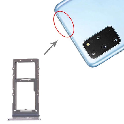 Samsung SIM Card Tray for Daily Phone Functionality removable replacement tray for Galaxy S20+ and S20 Ultra, shown next to blue phone