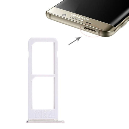 Samsung Galaxy S6 Edge Plus SIM Card Tray for Everyday Mobile Use replacement white dual SIM tray with arrow showing tray slot on gold phone
