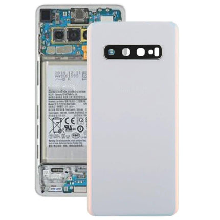 Samsung Galaxy S10 Replacement Back Cover for Everyday Use - white replacement back cover shown beside opened phone interior
