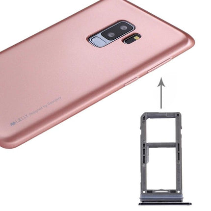 Essential SIM and Micro SD Card Tray for Samsung Galaxy Note 8 replacement tray shown next to rose gold phone