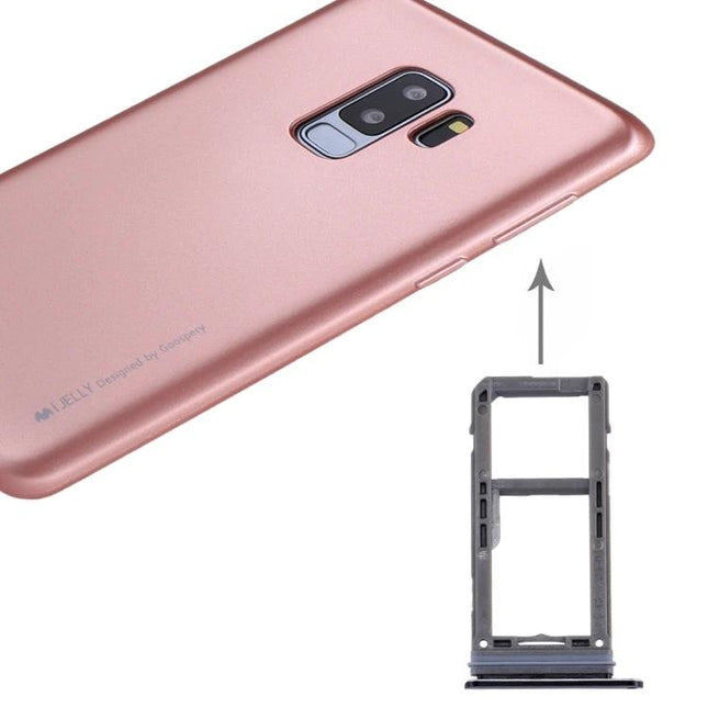 Essential SIM and Micro SD Card Tray for Samsung Galaxy Note 8 replacement tray shown next to rose gold phone