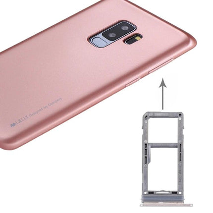 Essential SIM and Micro SD Card Tray for Samsung Galaxy Note 8 shown next to rose gold phone, replacement tray for SIM and SD access