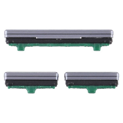 Samsung Galaxy S10 5G Replacement Buttons for Daily Phone Use - set of power and volume side buttons, silver trim, green PCB base