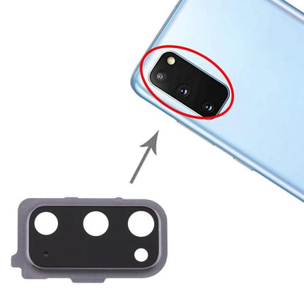 Replacement Camera Lens Covers for Samsung Galaxy S20 Daily Protection - black replacement camera lens cover shown installed and separate