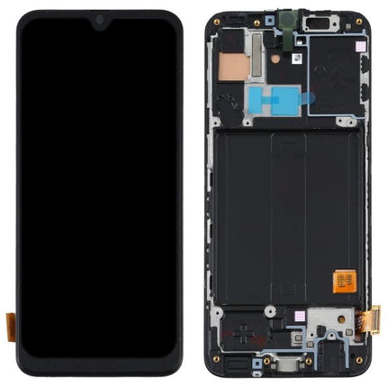 Samsung Galaxy A40 Replacement Screen for Everyday Phone Use — full LCD digitizer and frame assembly, front and back view