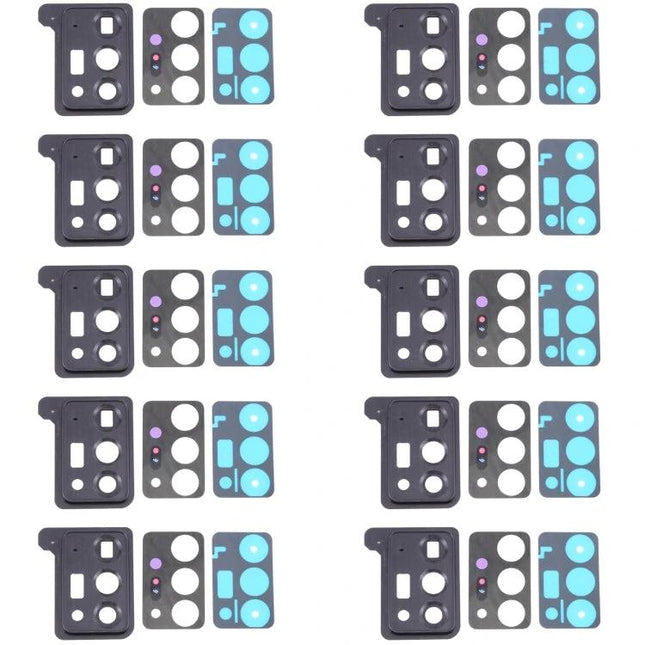 Samsung Galaxy Note20 Ultra Camera Lens Cover for Daily Use - replacement camera lens cover set arranged in grid, black frames with blue adhesive rings
